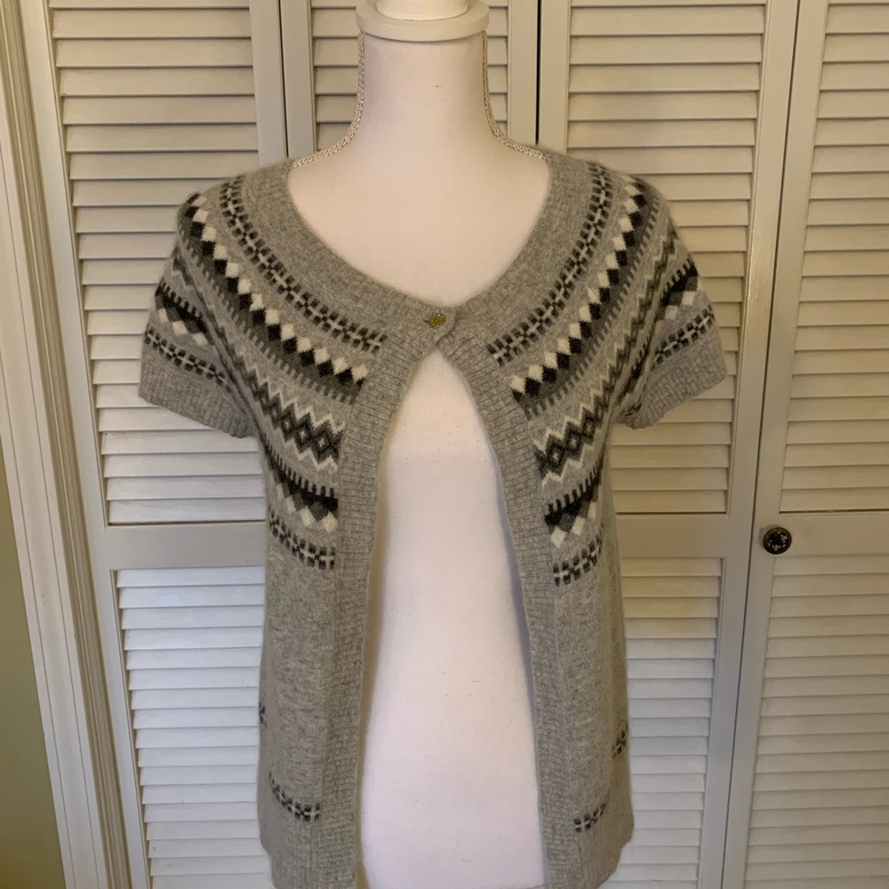 A. Giannetti Angora Rabbit Hair Blend Gray Patterned Short Sleeve Sweater Size S